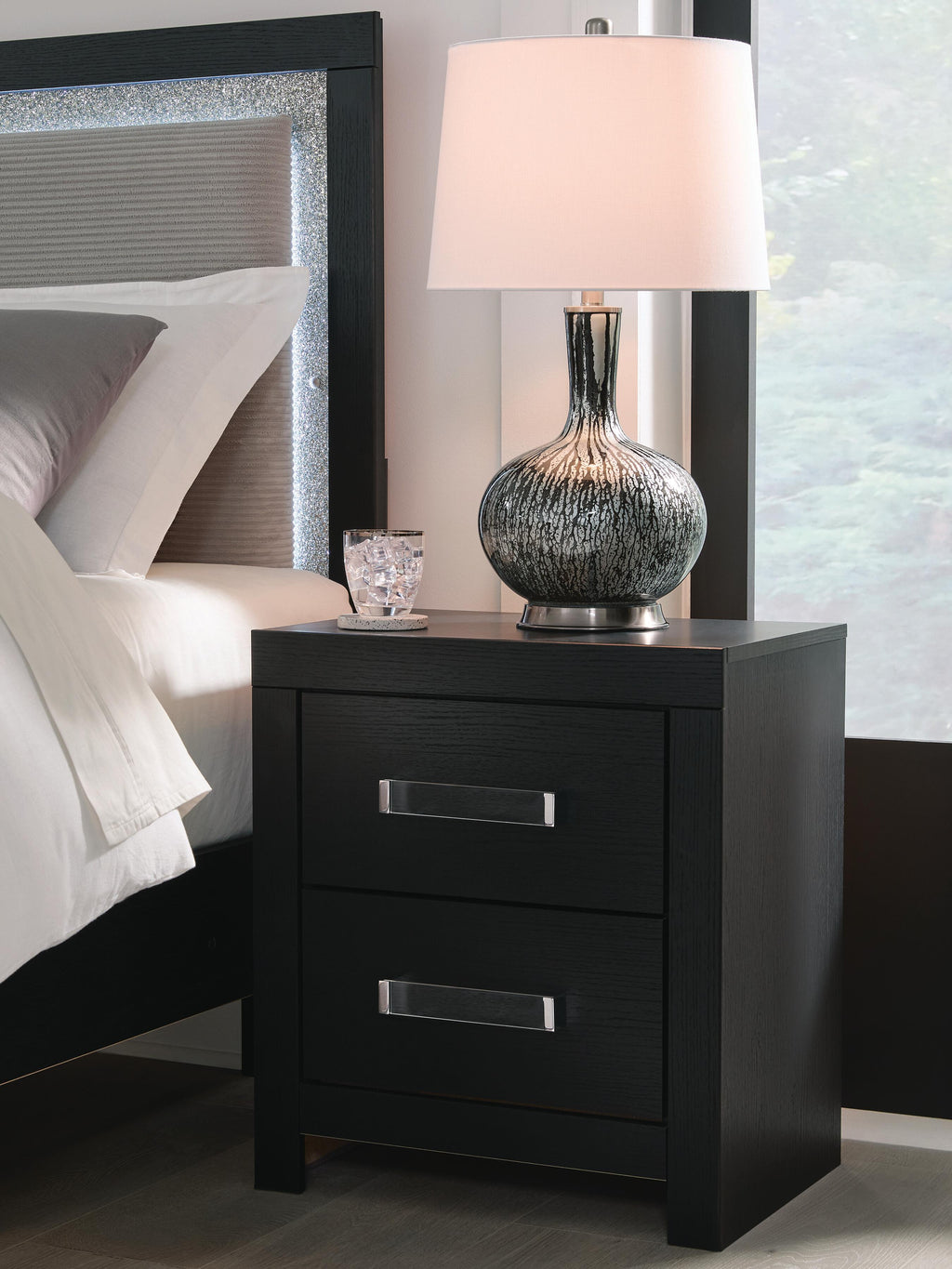 Maeling Nightstand in Black, lifestyle view
