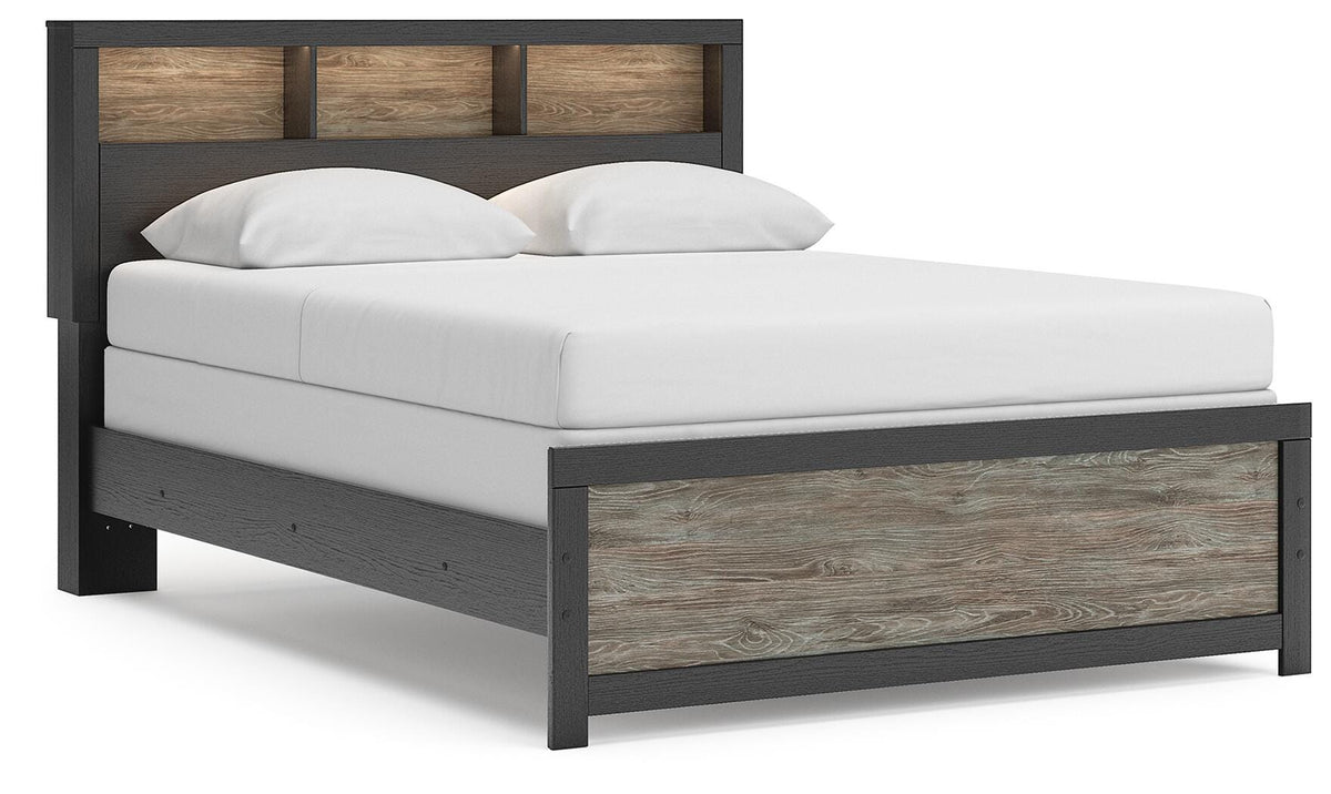 Broachmyn Queen Bookcase Panel Bed in Black/Gray, angle view