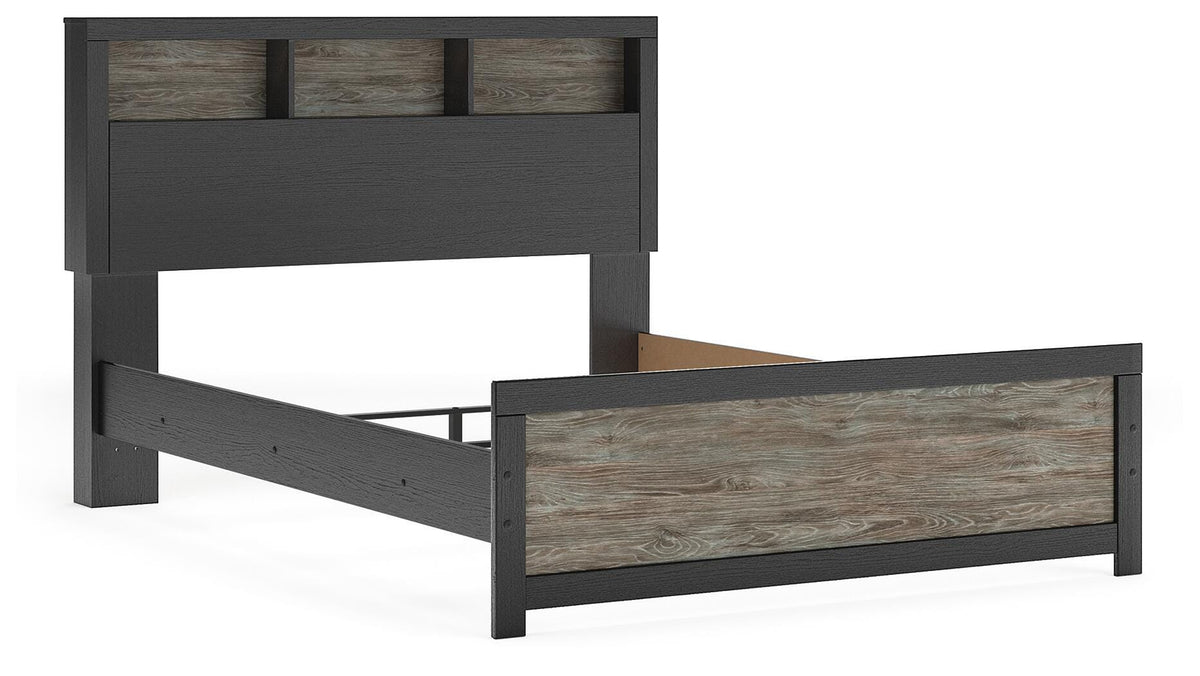 Broachmyn Queen Bookcase Panel Bed in Black/Gray, angle view