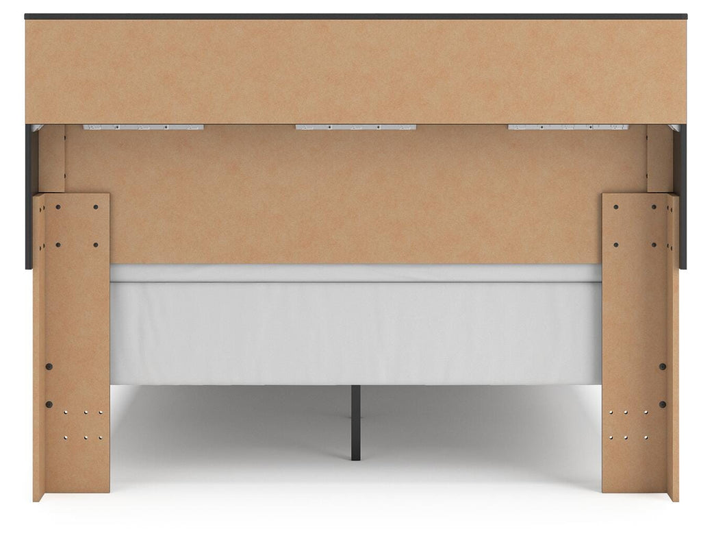 Broachmyn Queen Bookcase Panel Bed in Black/Gray, back view