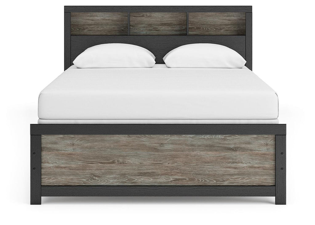 Broachmyn Queen Bookcase Panel Bed in Black/Gray, front view