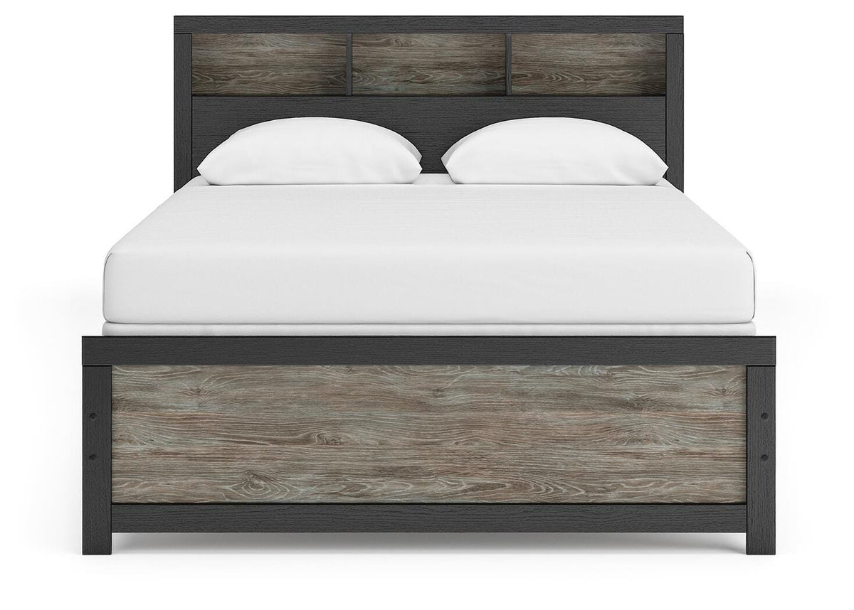 Broachmyn Queen Bookcase Panel Bed in Black/Gray, front view