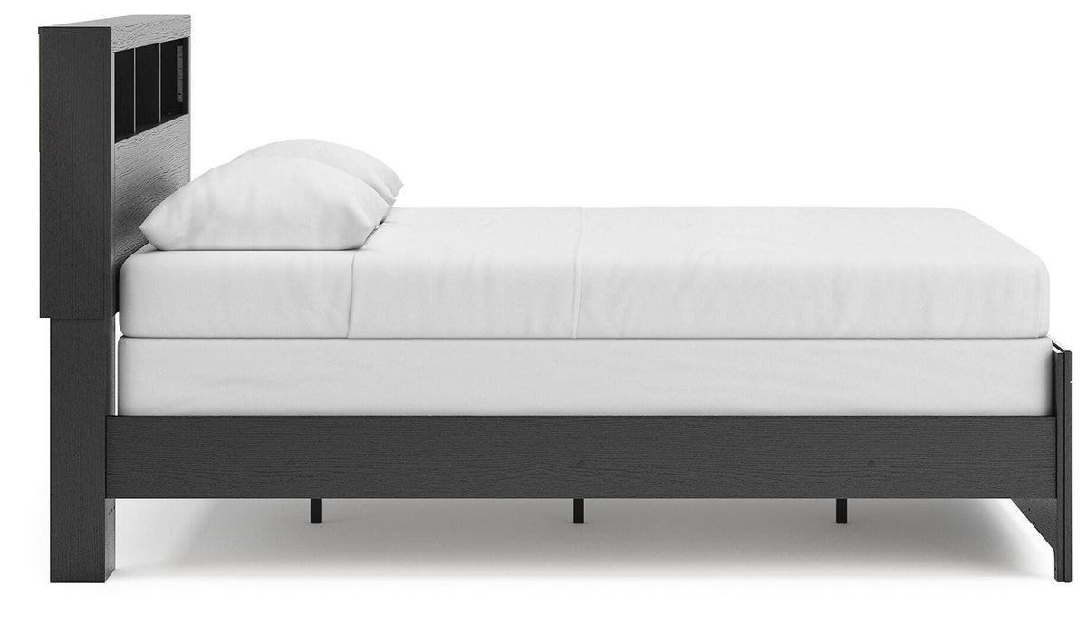 Broachmyn Queen Bookcase Panel Bed in Black/Gray, side view