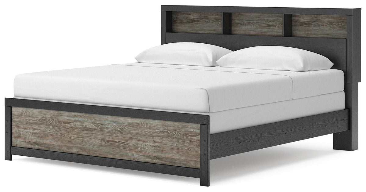 Broachmyn King Bookcase Panel Bed in Black/Gray, angle view