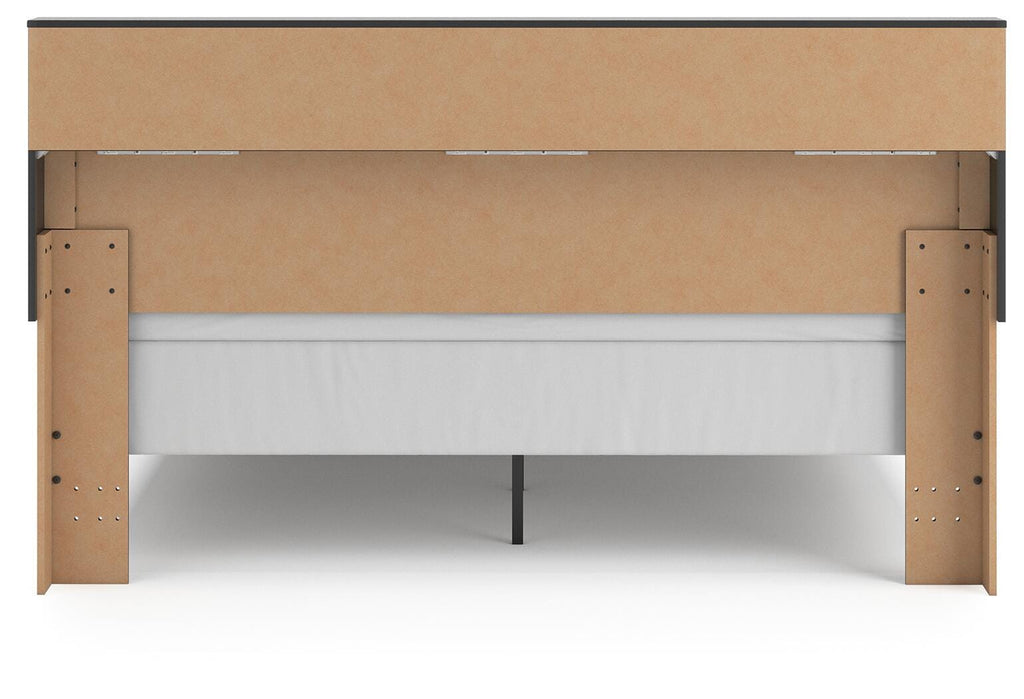 Broachmyn King Bookcase Panel Bed in Black/Gray, back view