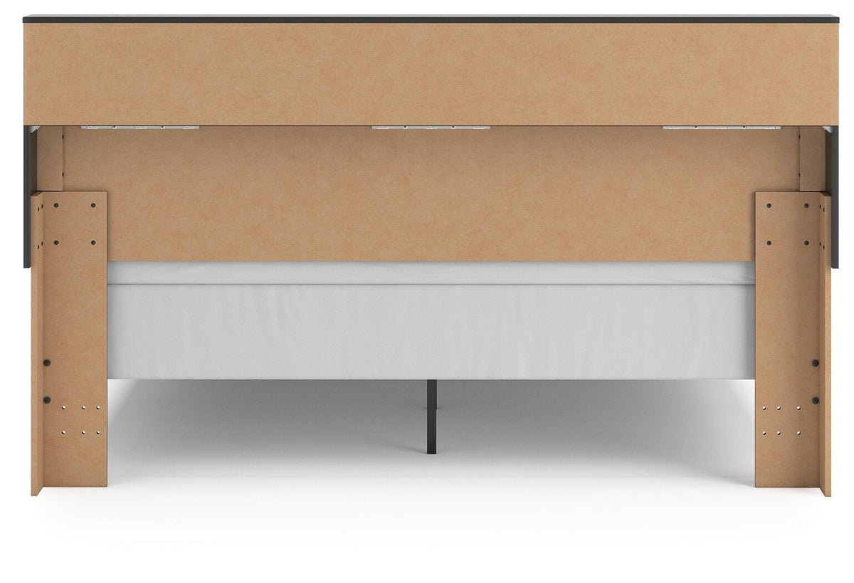 Broachmyn King Bookcase Panel Bed in Black/Gray, back view