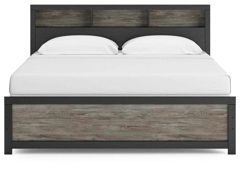 Broachmyn King Bookcase Panel Bed in Black/Gray, front view