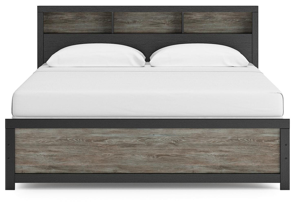 Broachmyn King Bookcase Panel Bed in Black/Gray, front view