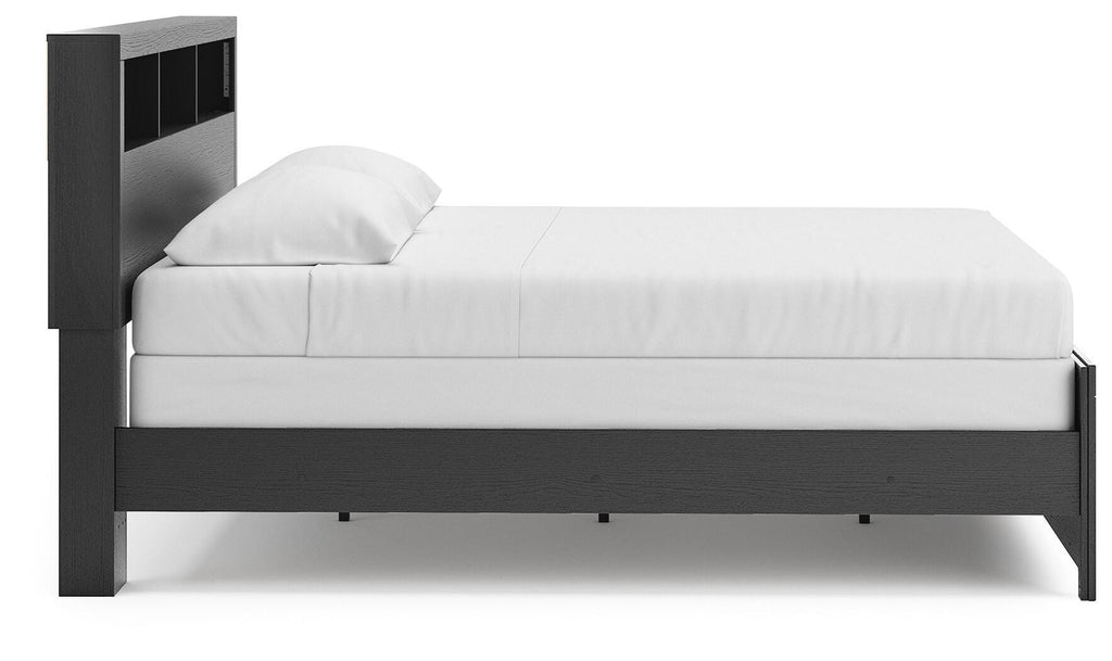 Broachmyn King Bookcase Panel Bed in Black/Gray, side view