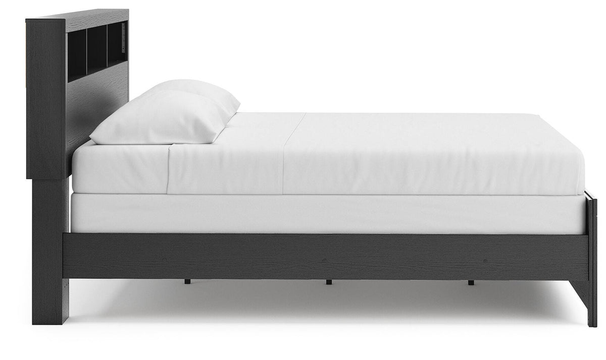 Broachmyn King Bookcase Panel Bed in Black/Gray, side view