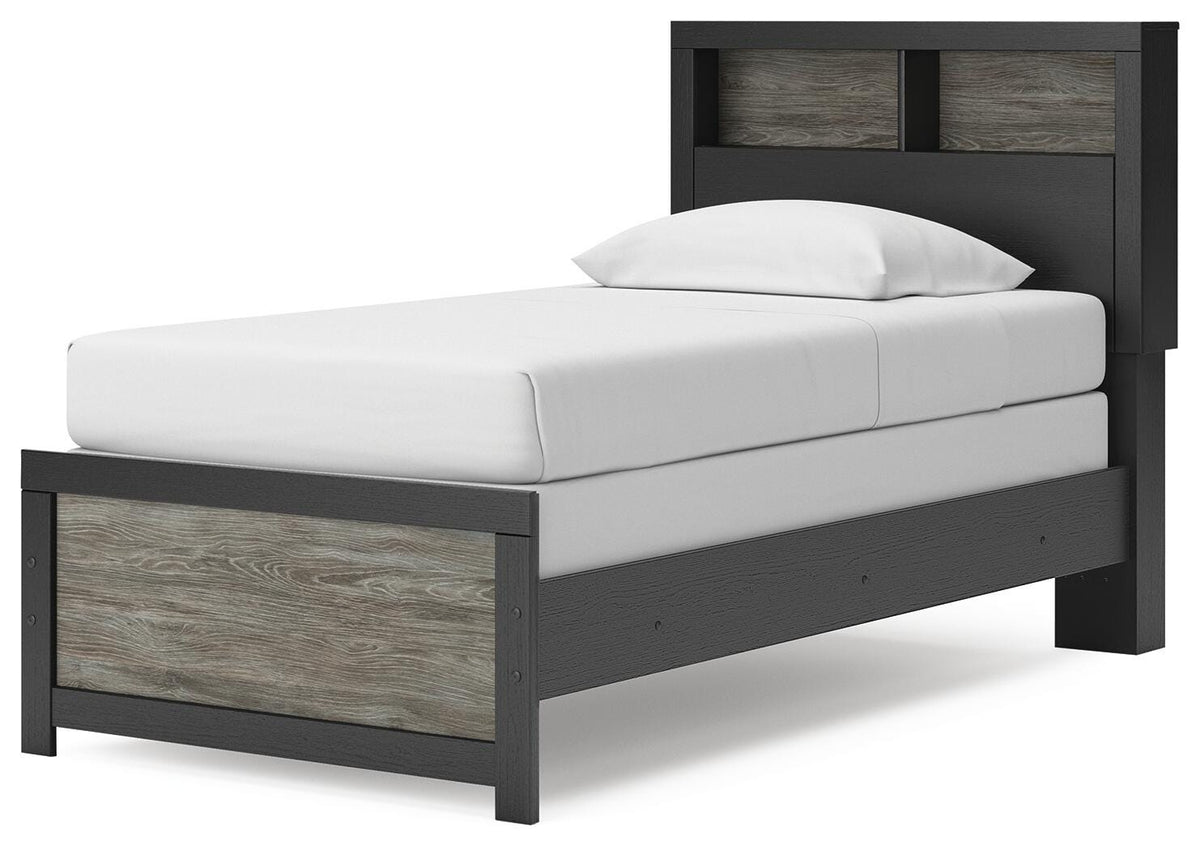 Broachmyn Twin Bookcase Bed in Black/Gray, angle view