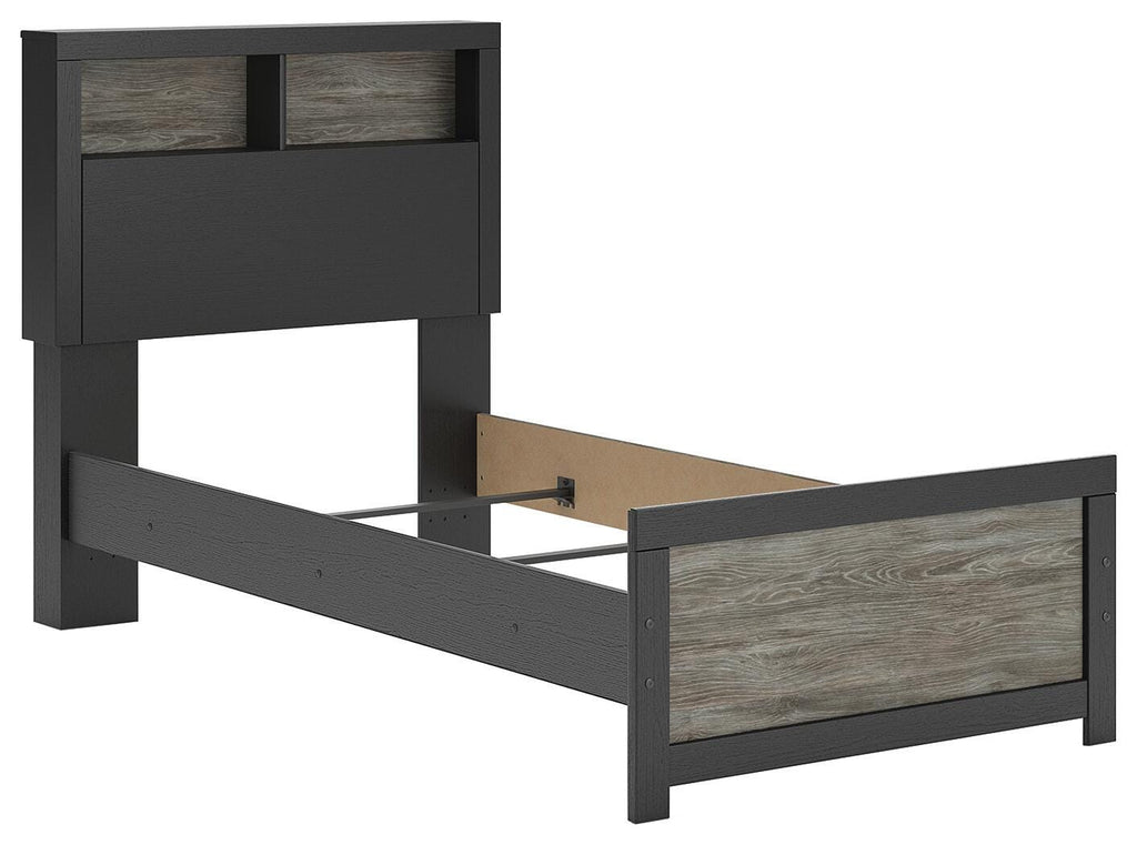 Broachmyn Twin Bookcase Bed in Black/Gray, angle view