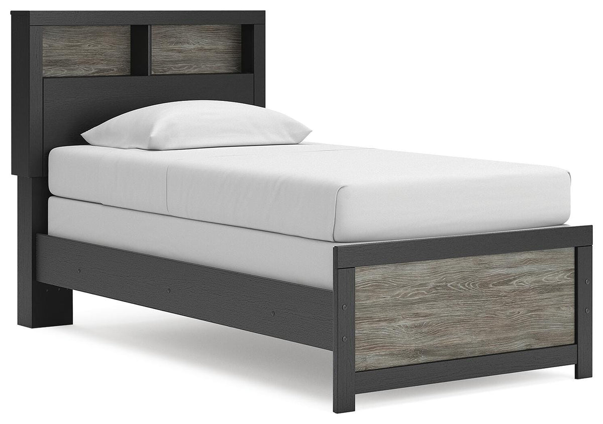 Broachmyn Twin Bookcase Bed in Black/Gray, angle view