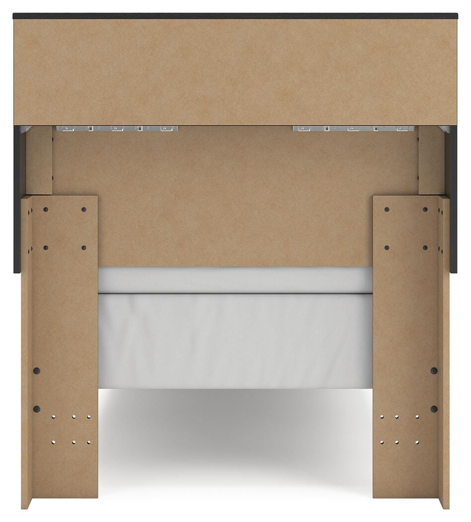 Broachmyn Twin Bookcase Bed in Black/Gray, back view