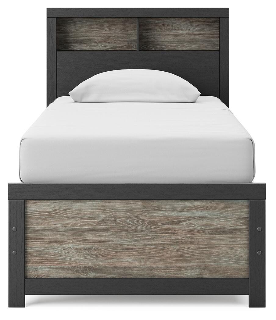 Broachmyn Twin Bookcase Bed in Black/Gray, front view