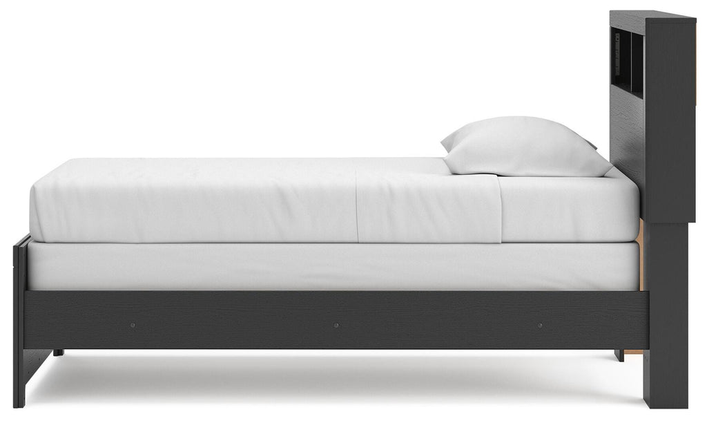 Broachmyn Twin Bookcase Bed in Black/Gray, alternate side view