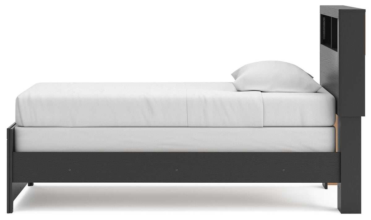 Broachmyn Twin Bookcase Bed in Black/Gray, alternate side view