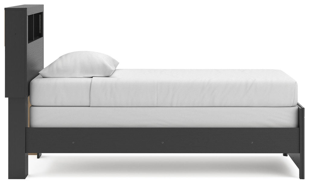Broachmyn Twin Bookcase Bed in Black/Gray, side view
