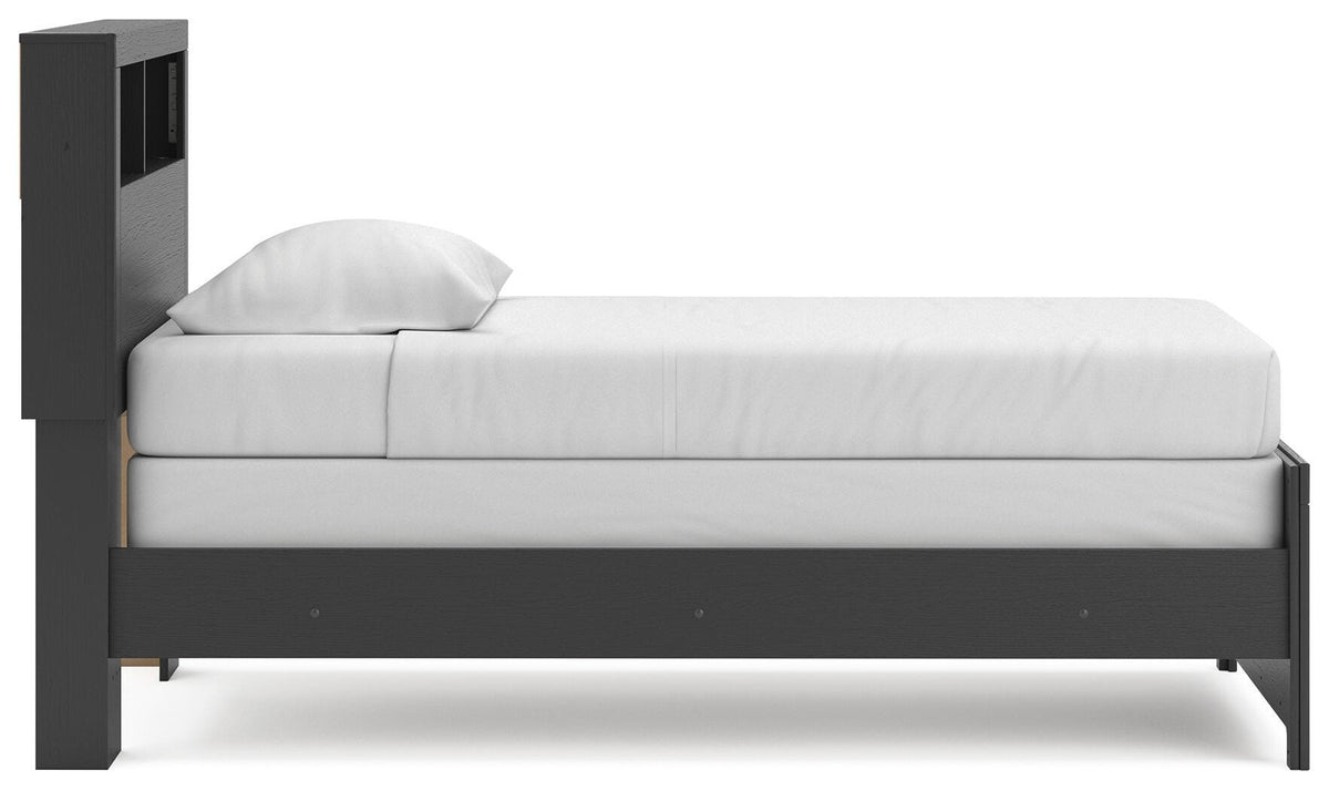 Broachmyn Twin Bookcase Bed in Black/Gray, side view