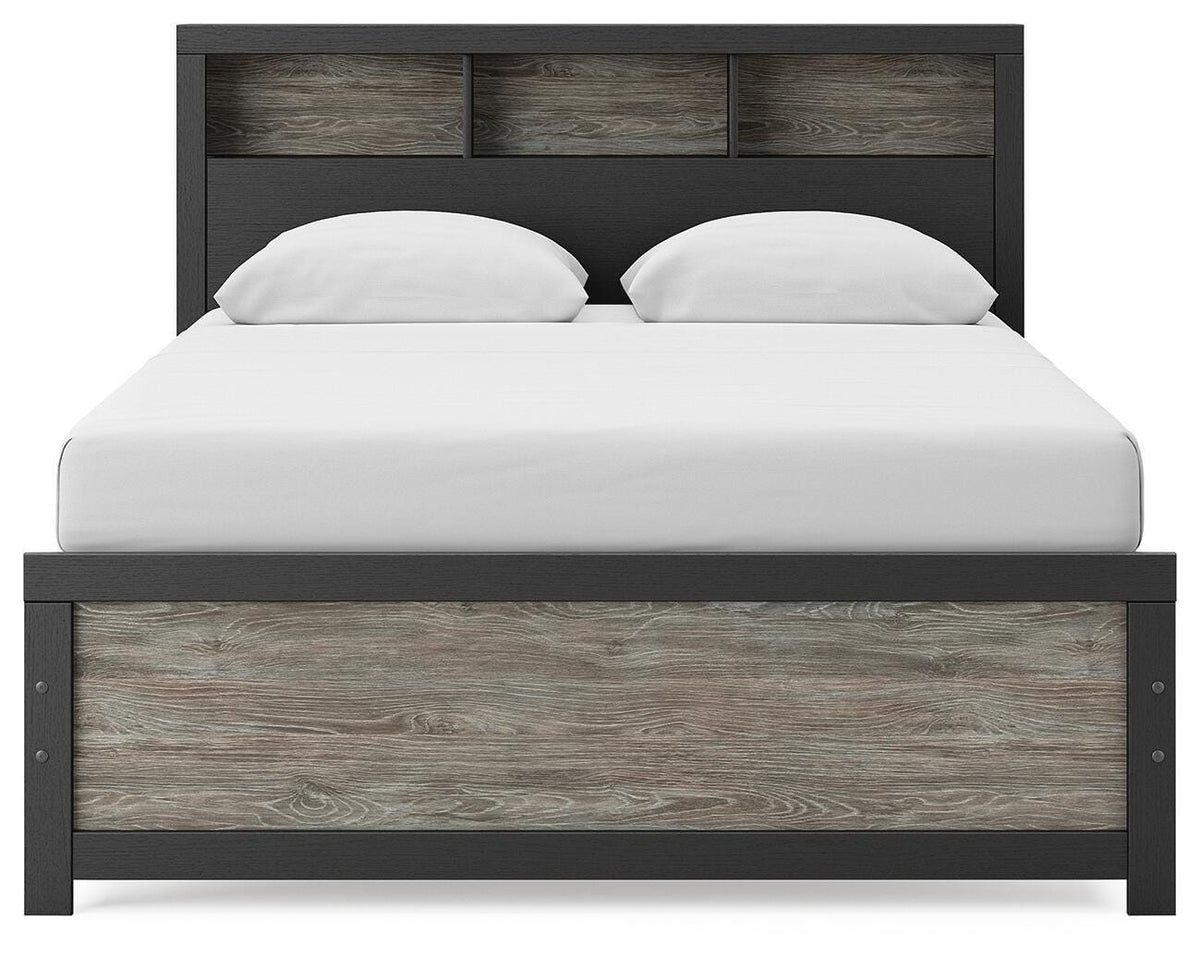 Broachmyn Queen Bookcase Bed in Black/Gray, front view