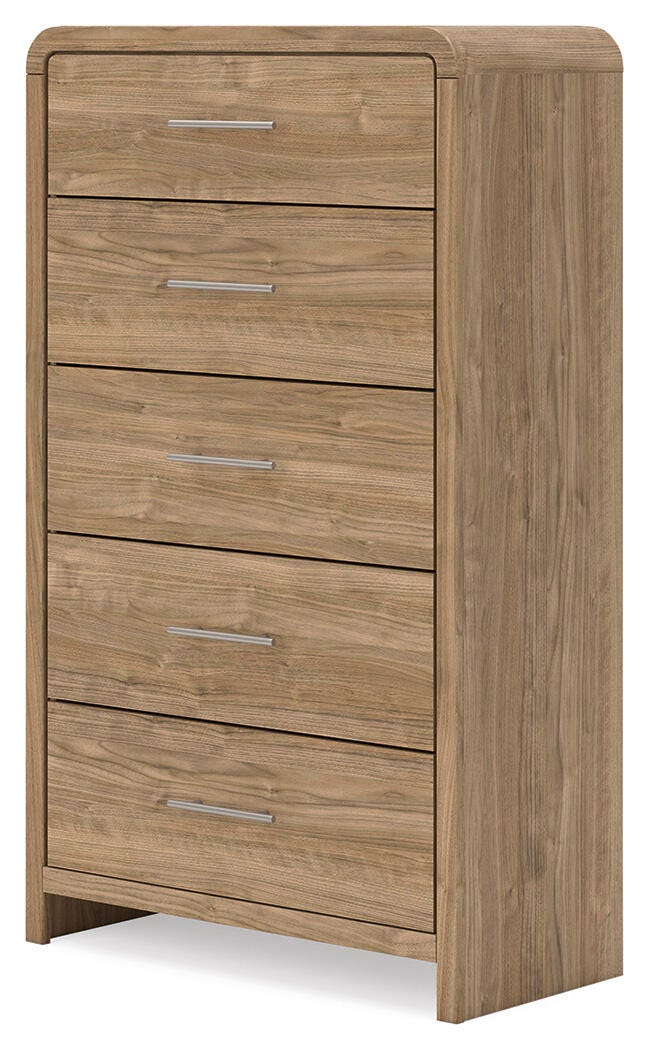 Gramburg Chest of Drawers in Warm Natural Brown, angle view