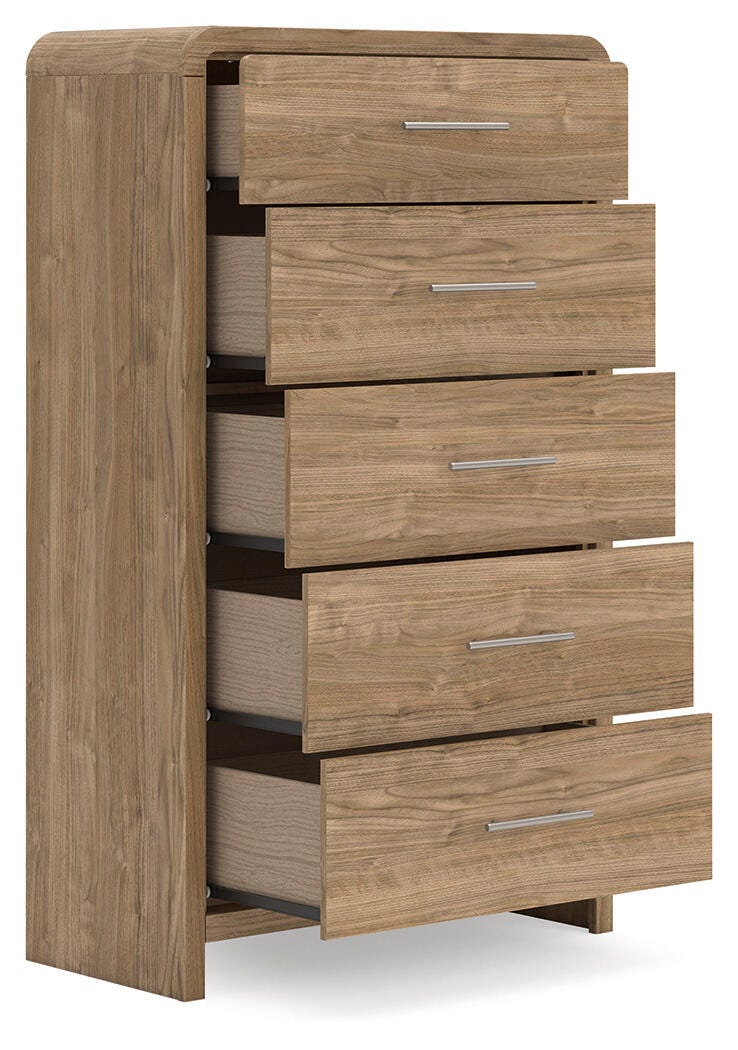 Gramburg Chest of Drawers in Warm Natural Brown, open view