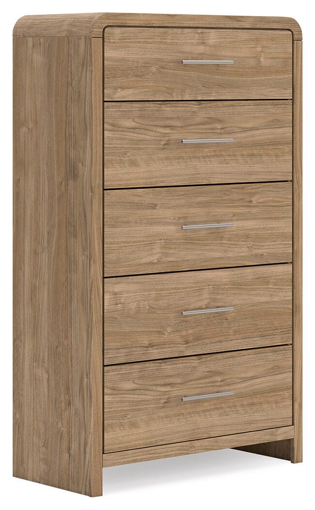 Gramburg Chest of Drawers in Warm Natural Brown, angle view