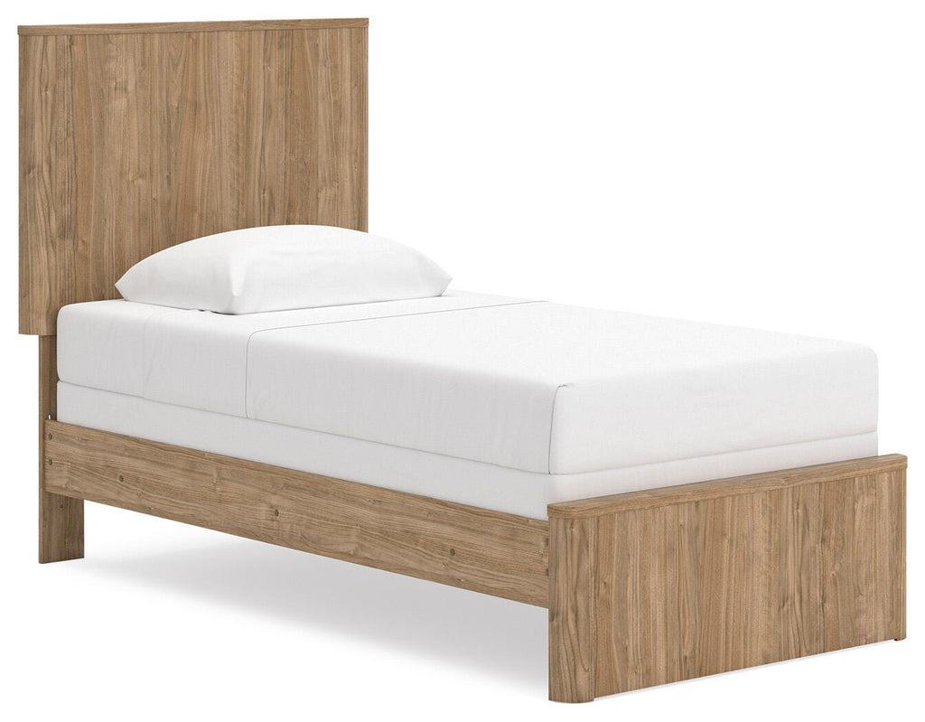Gramburg Twin Panel Bed in Warm Natural Brown, angle view