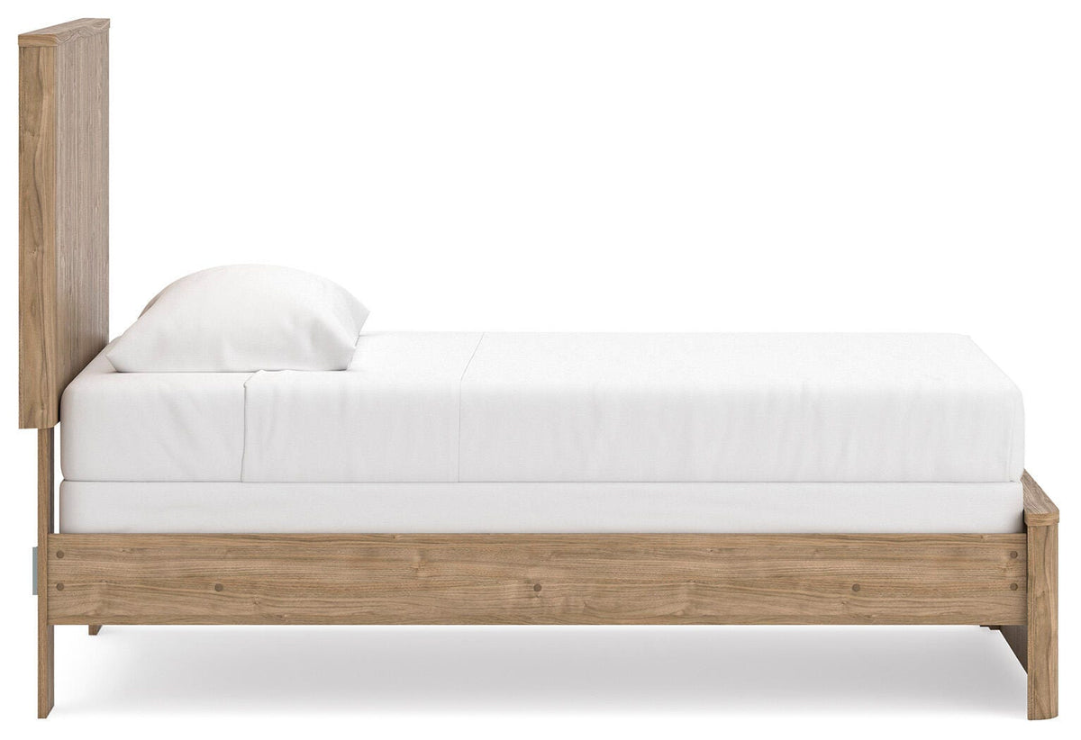 Gramburg Twin Panel Bed in Warm Natural Brown, side view