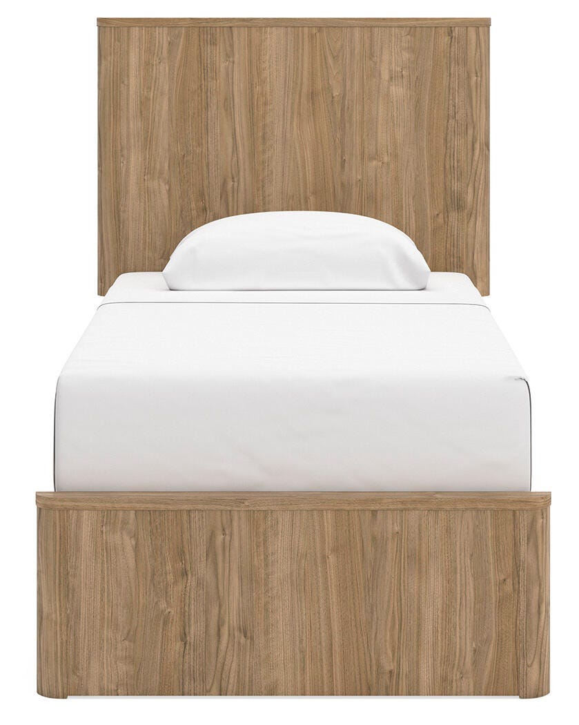 Gramburg Twin Panel Platform Bed in Warm Natural Brown, front view