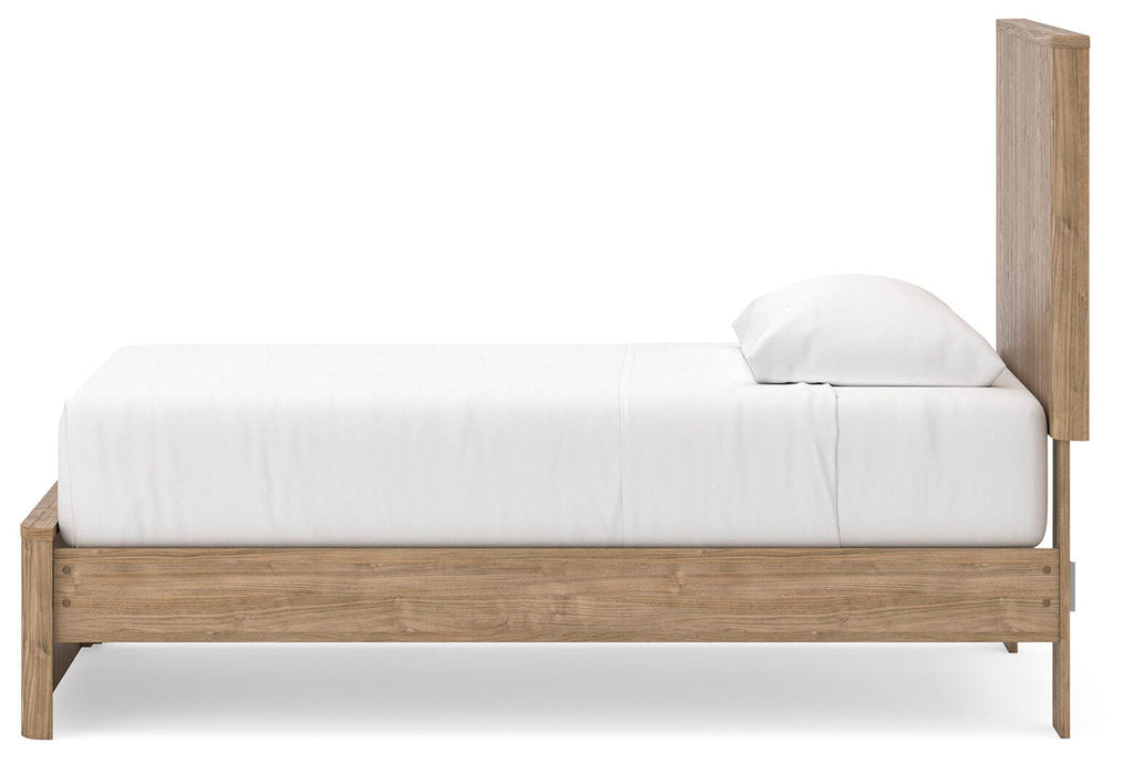 Gramburg Twin Panel Platform Bed in Warm Natural Brown, alternate side view