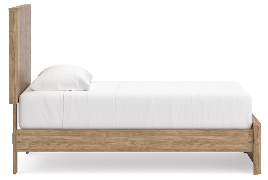 Gramburg Twin Panel Platform Bed in Warm Natural Brown, side view