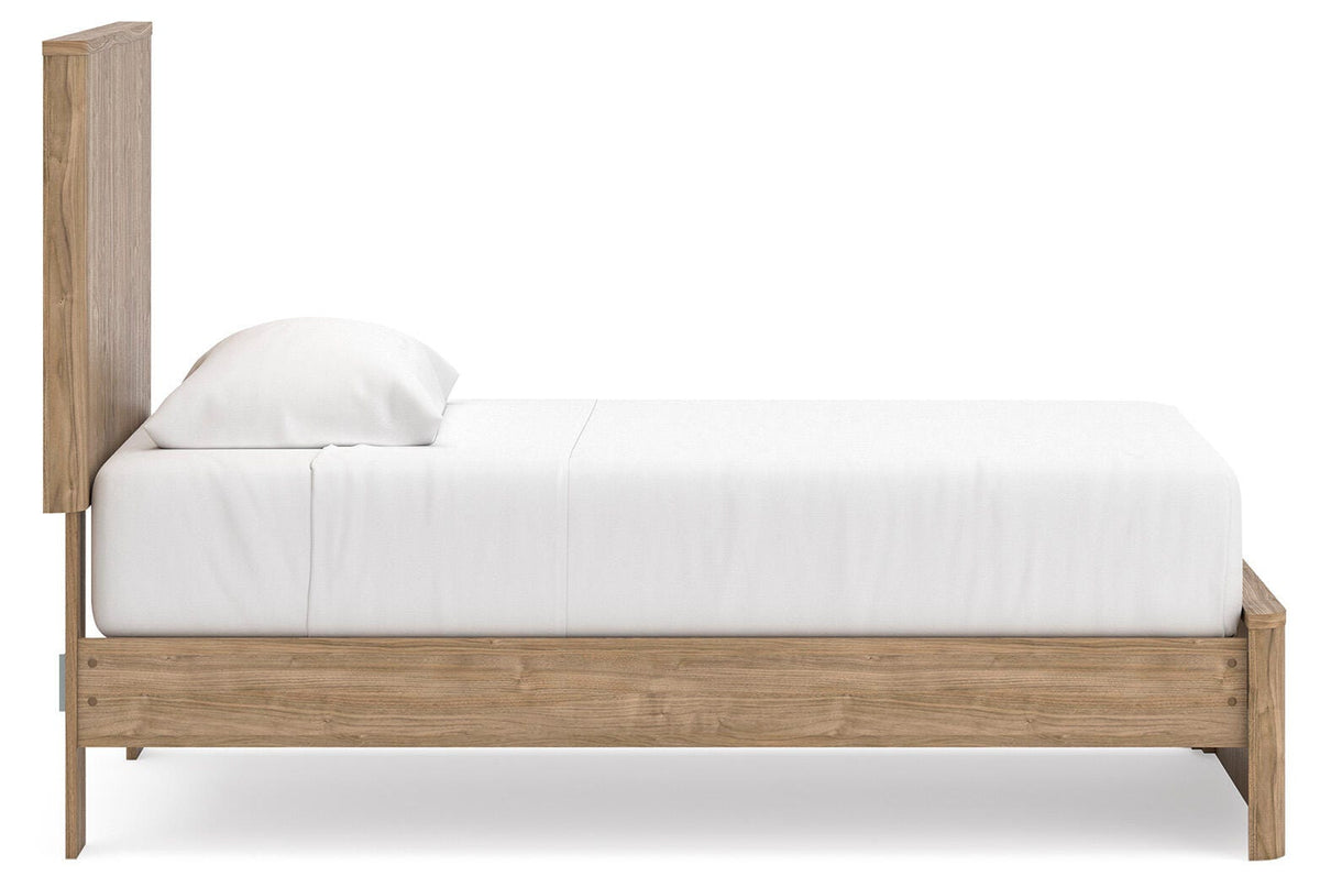 Gramburg Twin Panel Platform Bed in Warm Natural Brown, side view