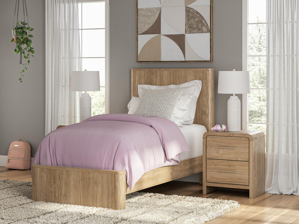 Gramburg Twin Panel Platform Bed in Warm Natural Brown, alternate view 2