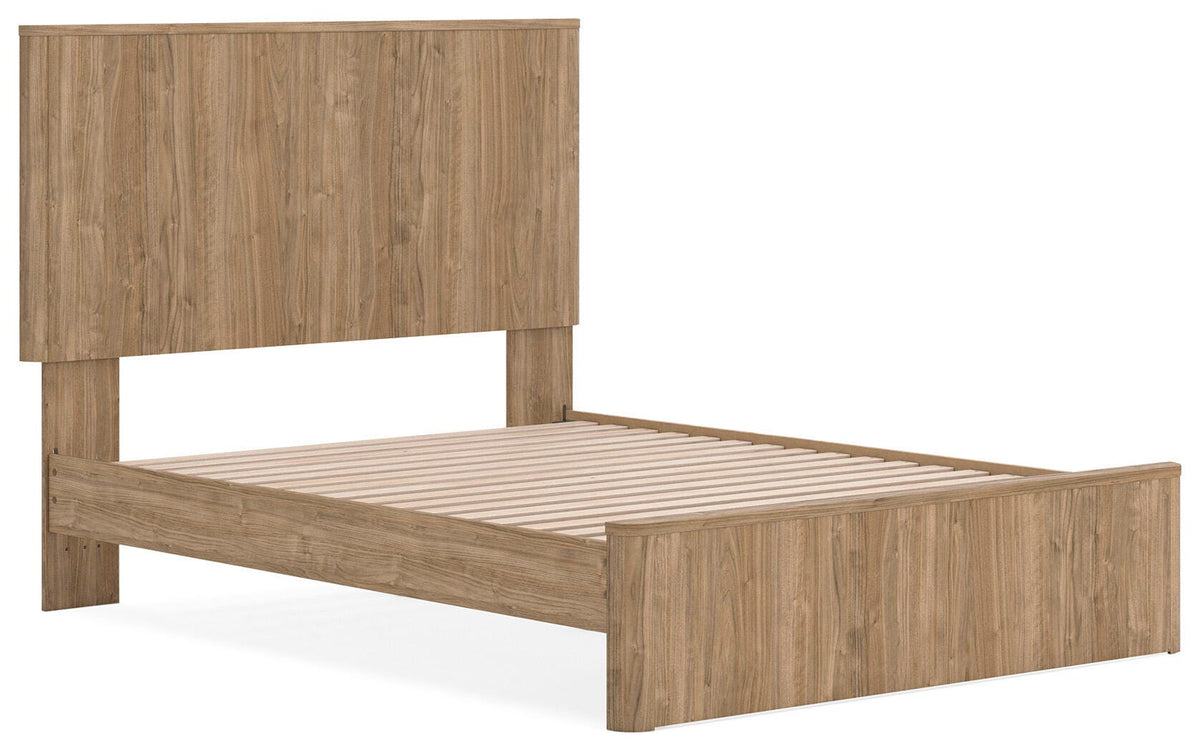 Gramburg Queen Panel Platform Bed in Warm Natural Brown, angle view