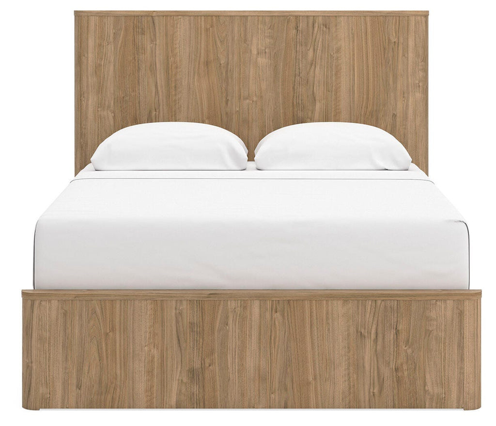 Gramburg Queen Panel Platform Bed in Warm Natural Brown, front view