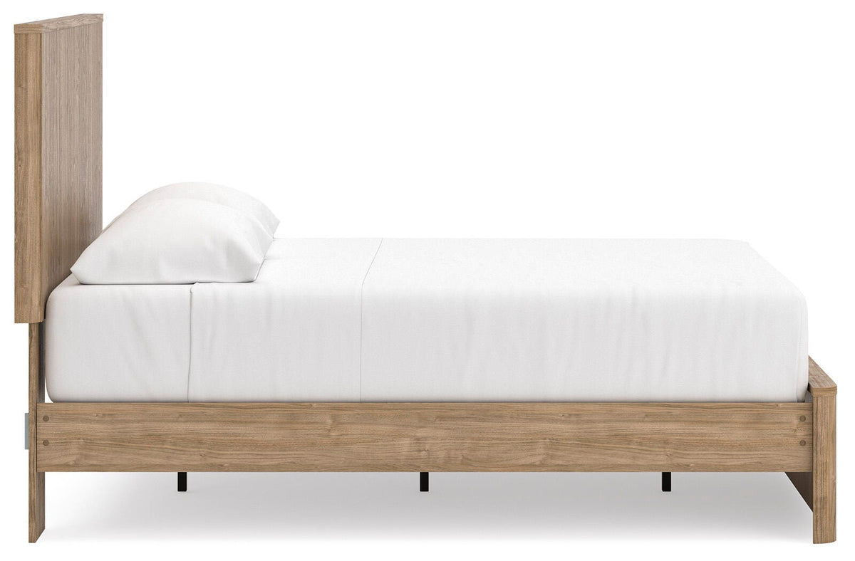 Gramburg Queen Panel Platform Bed in Warm Natural Brown, side view