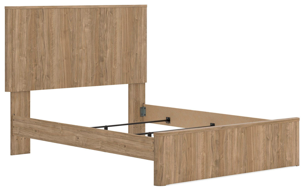 Gramburg Queen Panel Bed in Warm Natural Brown, angle view
