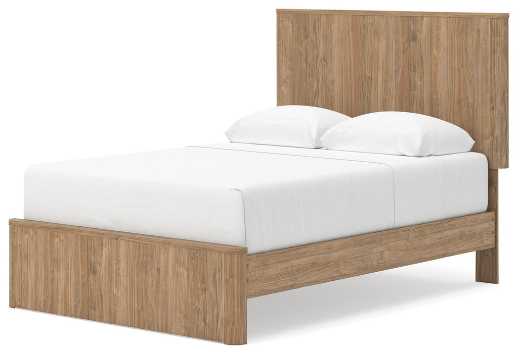 Gramburg Full Panel Platform Bed in Warm Natural Brown, angle view