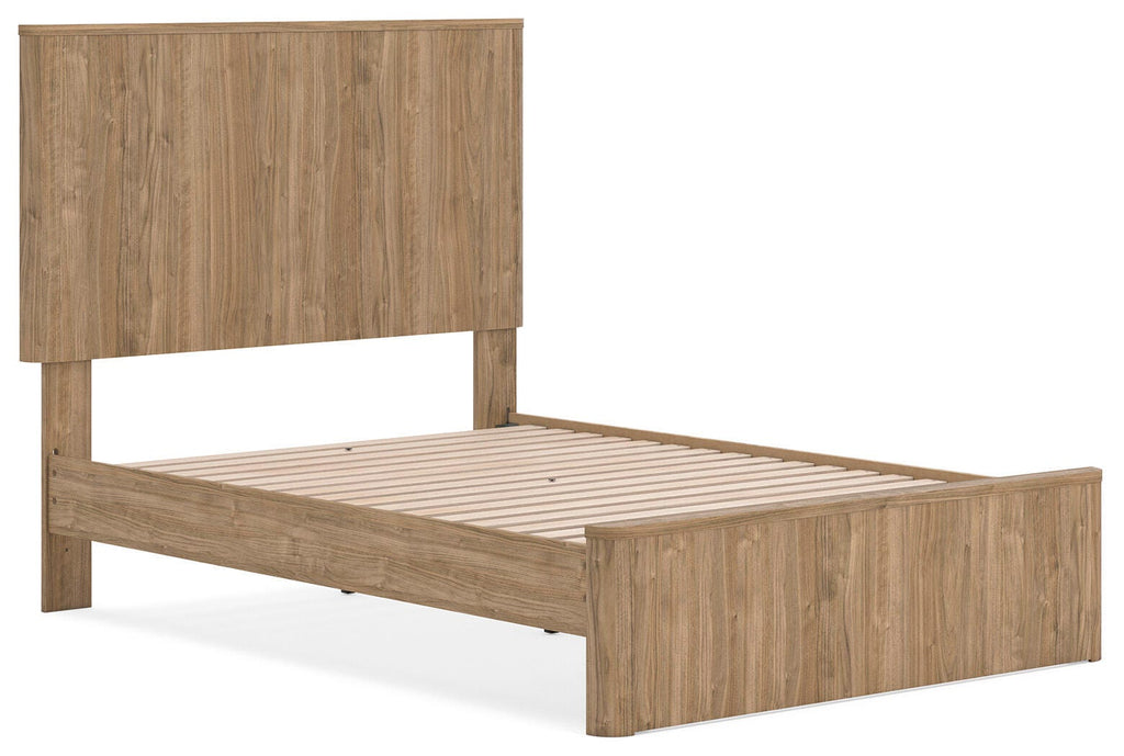 Gramburg Full Panel Platform Bed in Warm Natural Brown, angle view