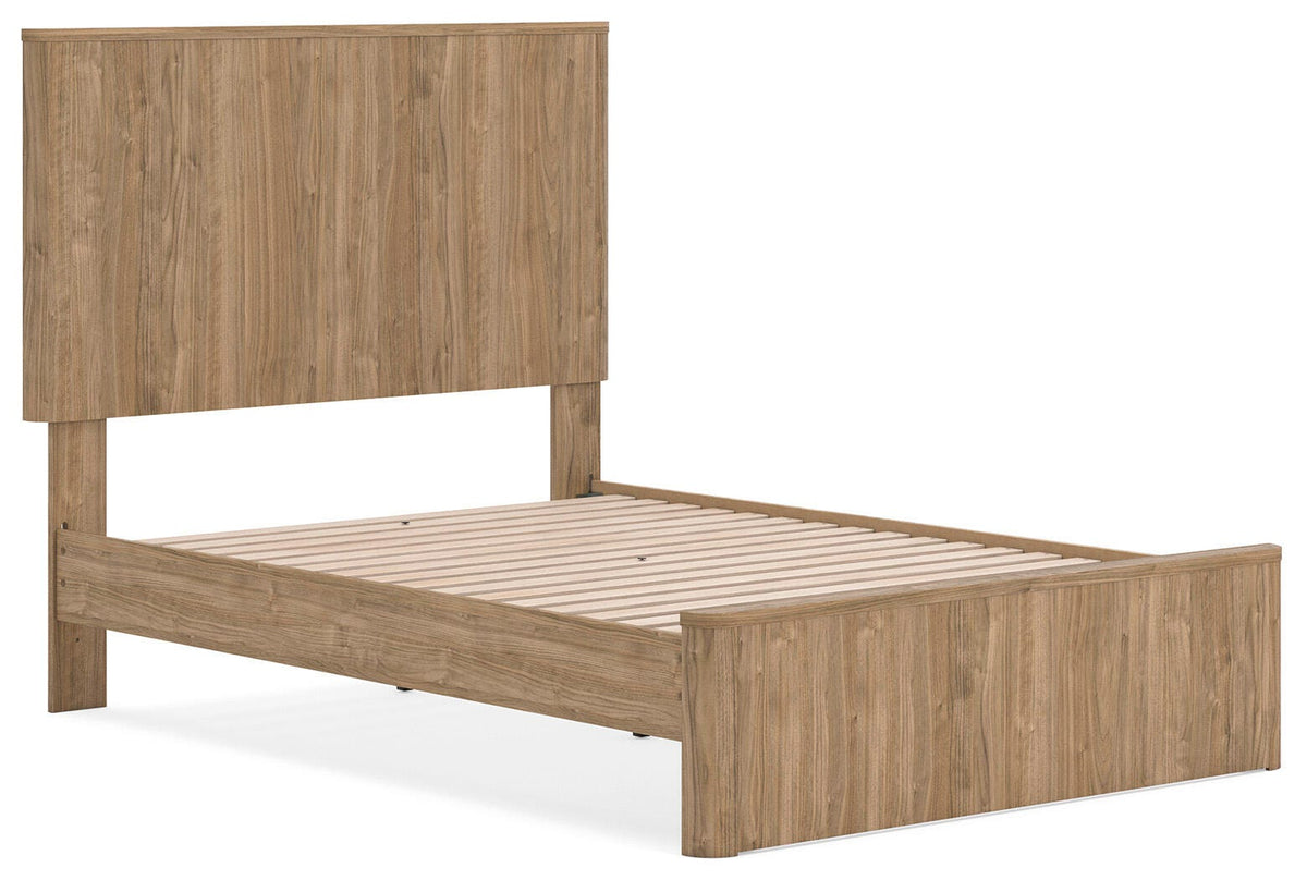 Gramburg Full Panel Platform Bed in Warm Natural Brown, angle view