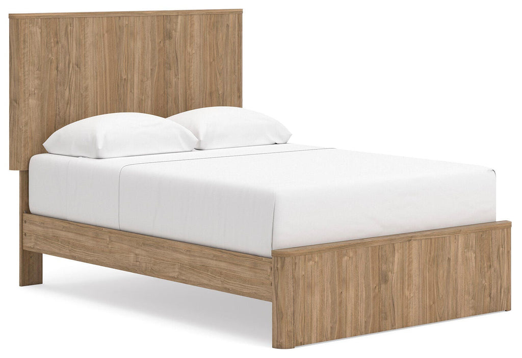 Gramburg Full Panel Platform Bed in Warm Natural Brown, angle view