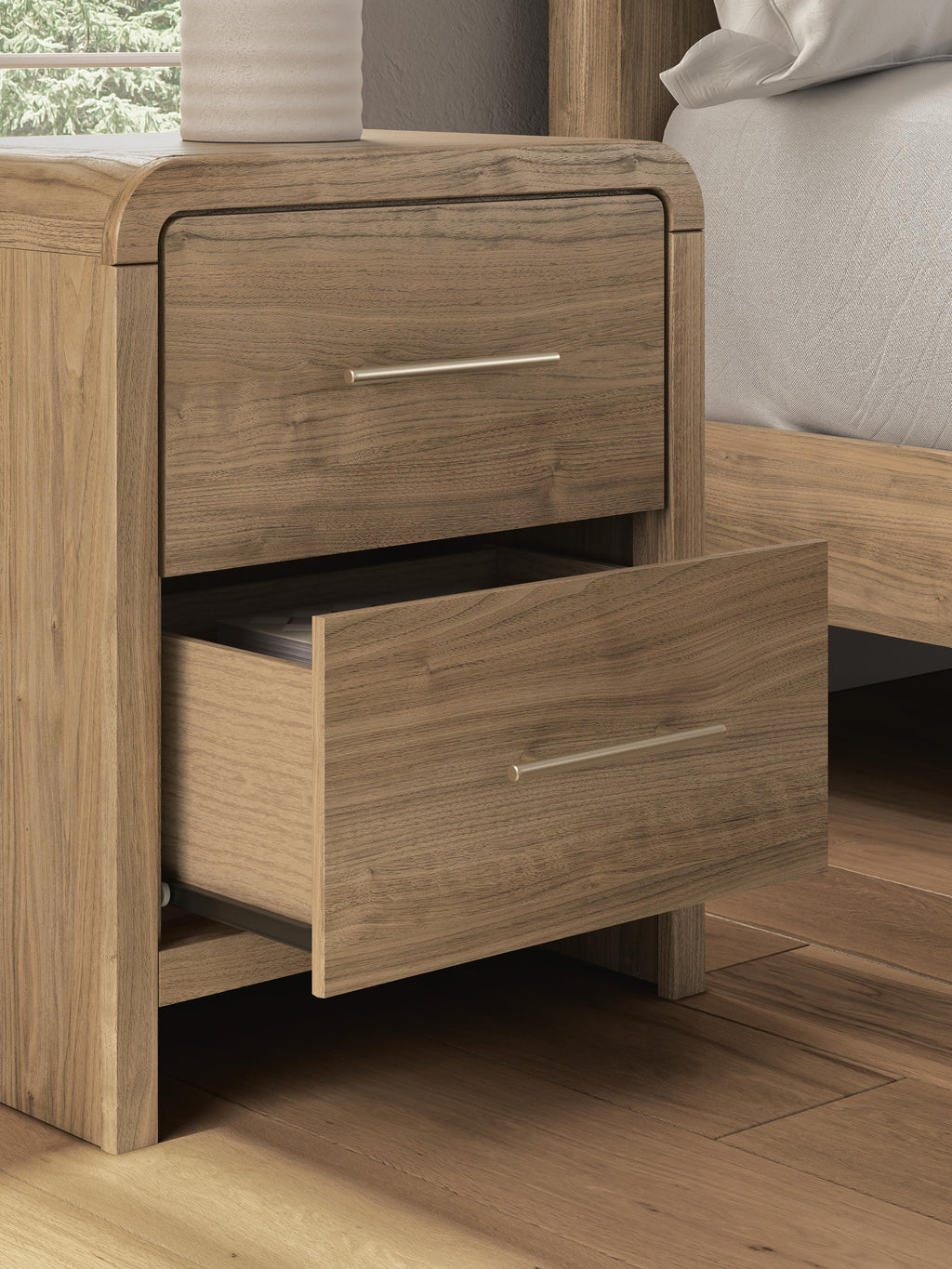 Gramburg Nightstand in Warm Natural Brown, detail view