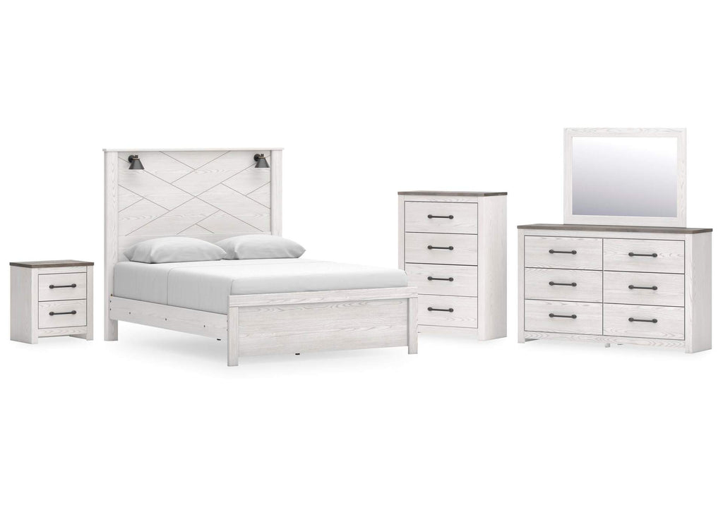 Gerridan Queen Panel Bed with Mirrored Dresser, Chest and Nightstand