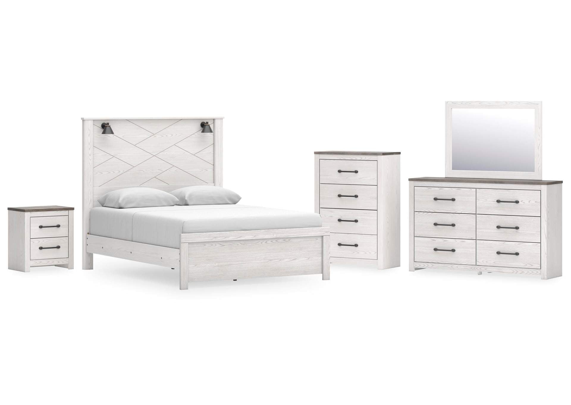 Gerridan Queen Panel Bed with Mirrored Dresser, Chest and Nightstand