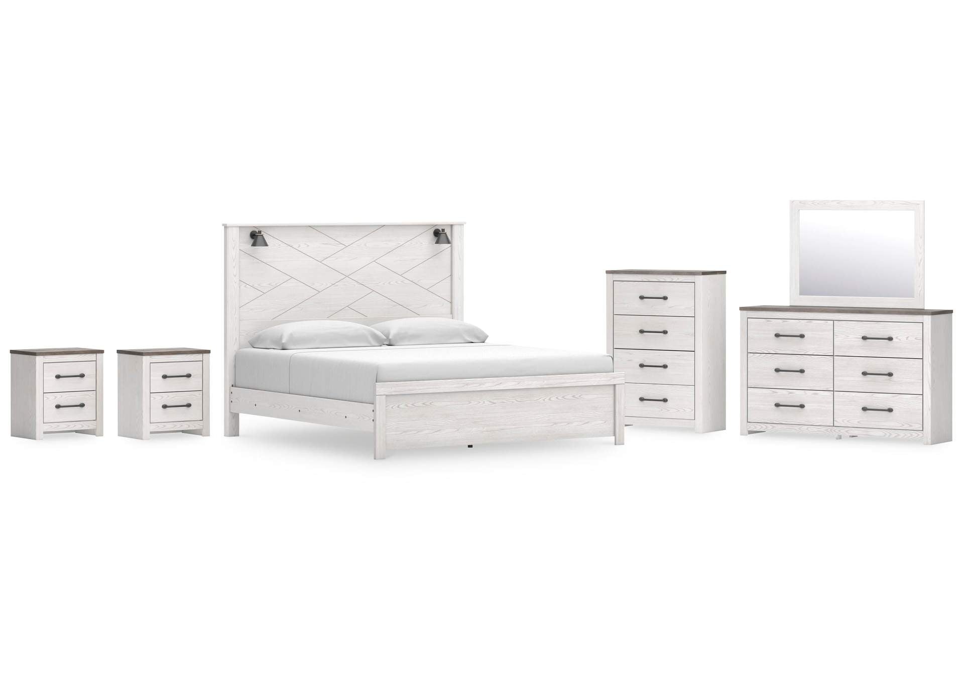 Gerridan King Panel Bed, Dresser, Mirror, Chest and 2 Nightstands