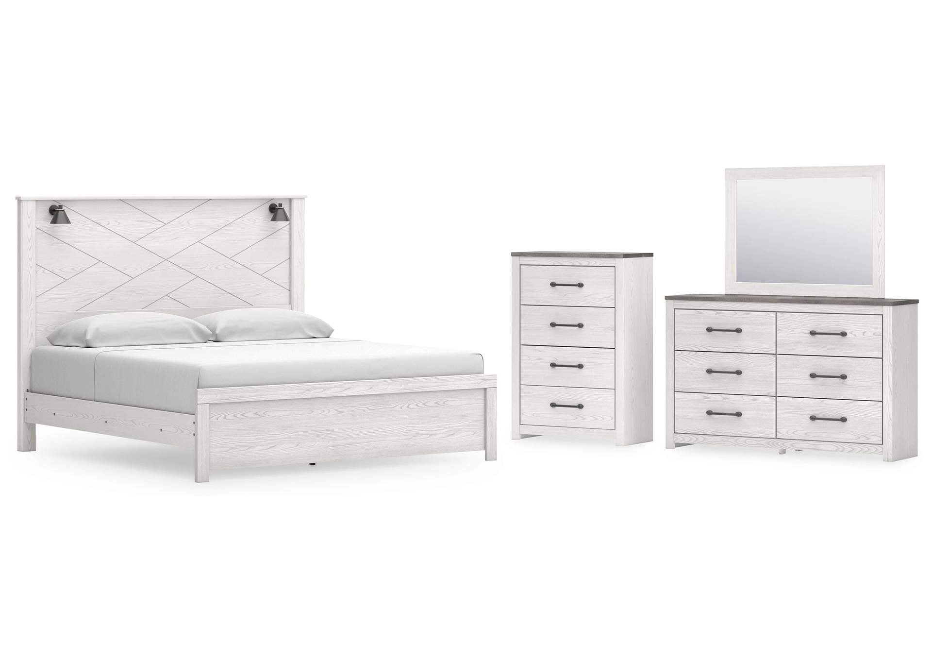Gerridan King Panel Bed with Mirrored Dresser and Chest