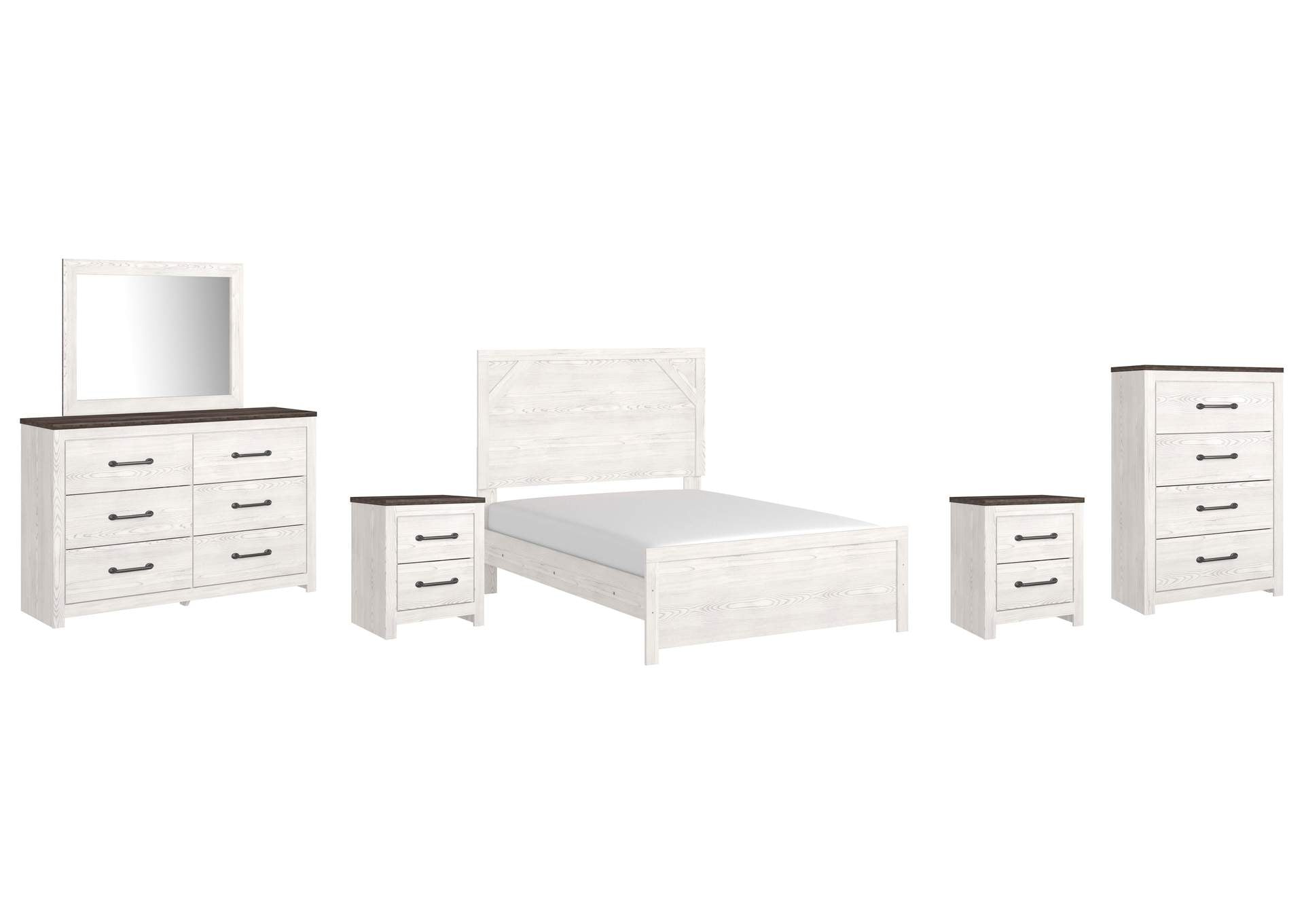 Gerridan Full Panel Bed with Mirrored Dresser, Chest and 2 Nightstands