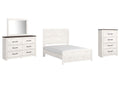 Gerridan Full Panel Bed with Mirrored Dresser and Chest