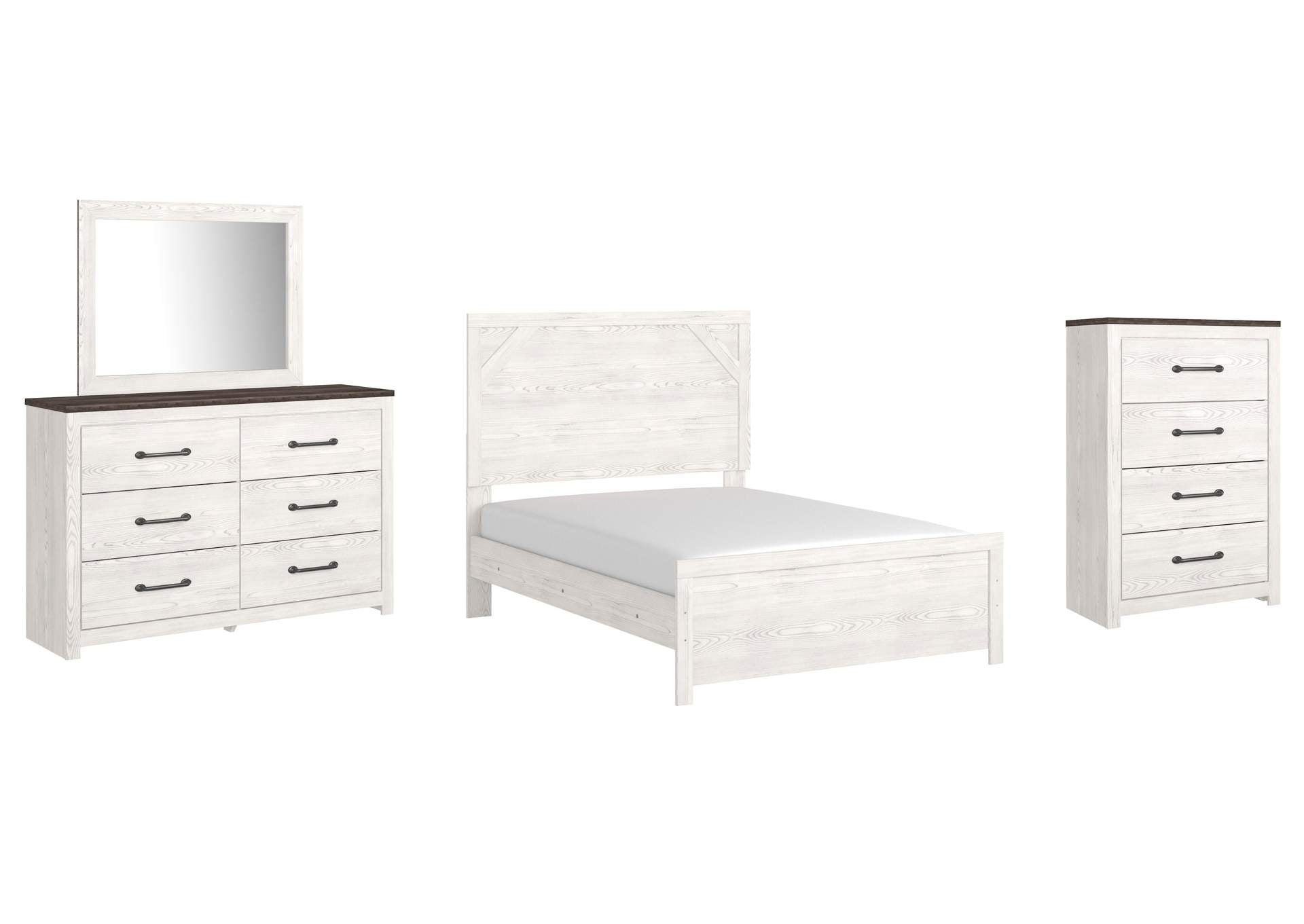 Gerridan Full Panel Bed with Mirrored Dresser and Chest